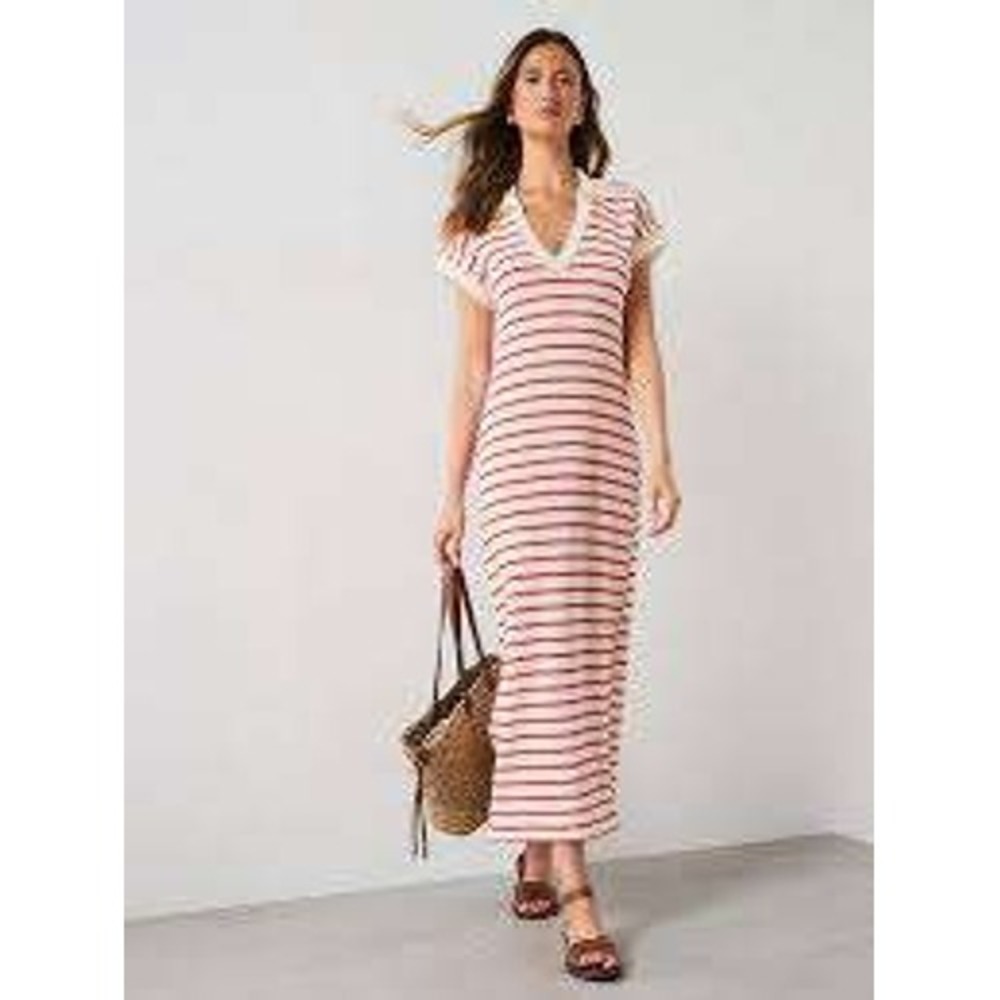 MNG collared midi elastic red stripe coastal bodycon preppy vacation day dress s